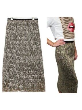 Anthropologie Maeve Shimmer Midi Skirt Size-6 Metallic Gold/Black